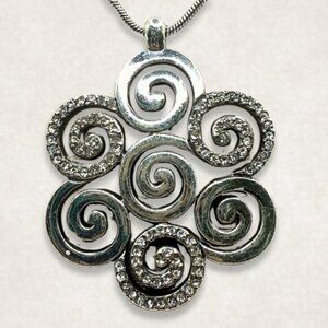Brighton "Vertigo Swirl" Necklace Retired Rare Pendant Silver-Tone Crystals W OS